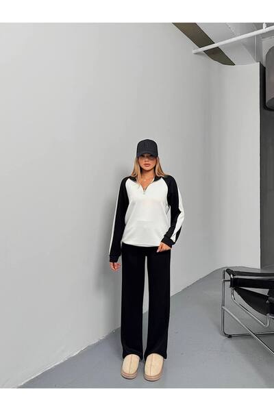 verabelle Women's Raglan Sleeve Mock Neck Color Block Two-Piece Suit with Trousers