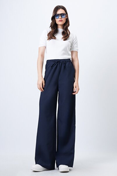 Trend Alaçatı Stili Women's navy blue elastic waist double pocket Palazzo Pants vs01717
