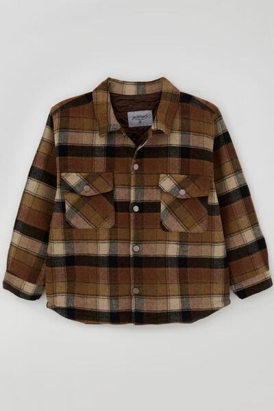 Jack Lions Boy's Coat Plaid Patterned Buttoned with Pockets 5-9 Years Old, Brown