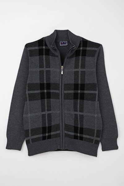 CEGİSA Tricotaj pentru băieți Cardigan cu fermoar cu model în carouri 6-9 ani, gri