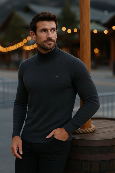 comstar Men's Basic Winter Half-Thigh Length Long Smoked Sweater