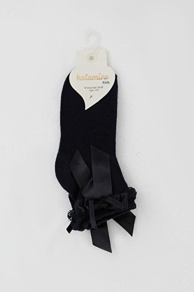 Breeze Детски чорапи с дантелена панделка, възраст 3-12 години, тъмносини