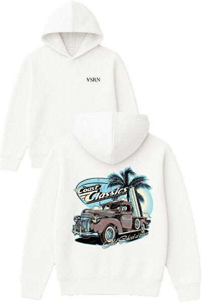 VSRN سترة كوست كلاسيك ديزاين مطبوع قصة فضفاضة باللون الأبيض بغطاء رأس