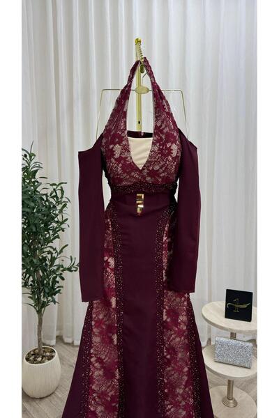 NALA FASHION فستان سهرة فاخر بلون خمري