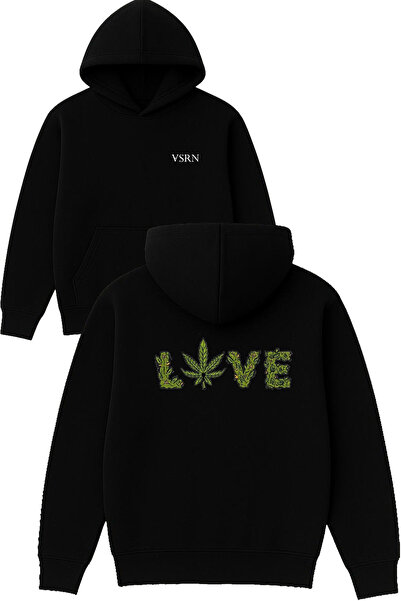 VSRN Hanorac negru supradimensionat cu glugă, cu imprimeu Love Design