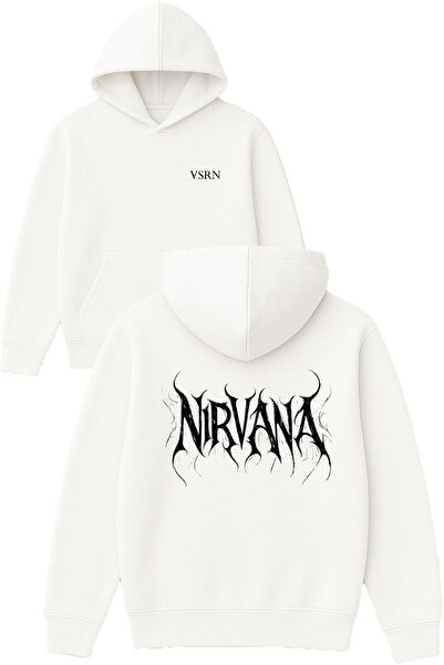 VSRN سترة رياضية بتصميم نيرفانا مطبوع قصة فضفاضة باللون الأبيض بغطاء رأس