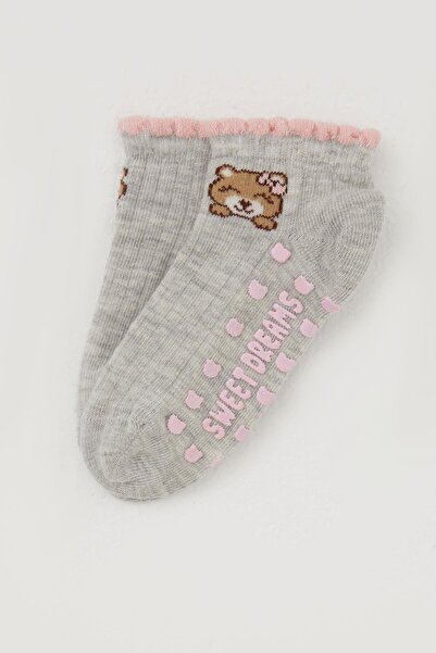 Katamino Ciorapi pentru fetiță Abs Li Cute Teddy Bear cu imprimeu 1-6 ani, gri deschis melange