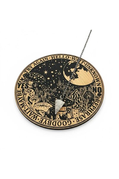 MODA Ahşap Sarkaç Tahtası Ay Mantar Desenli Dekoratif Pandül