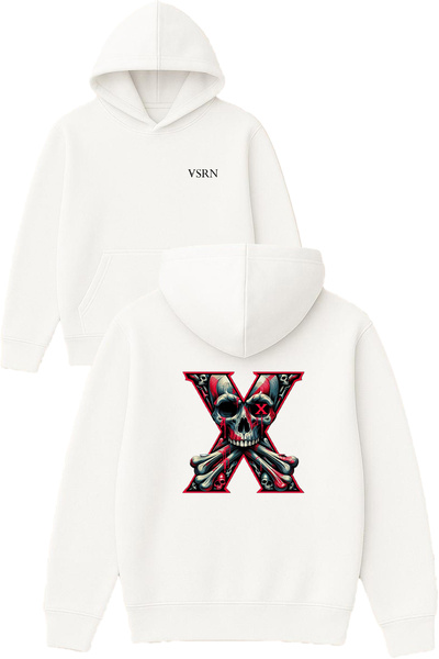 VSRN Hanorac alb supradimensionat cu glugă, cu imprimeu X Skull Design