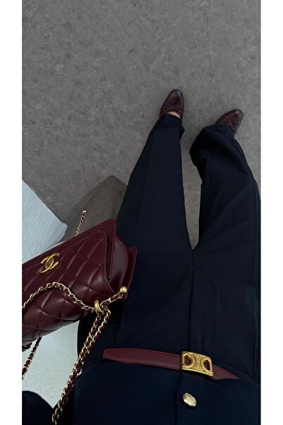 HAZELANNA Navy Blue Palazzo Fabric Trousers