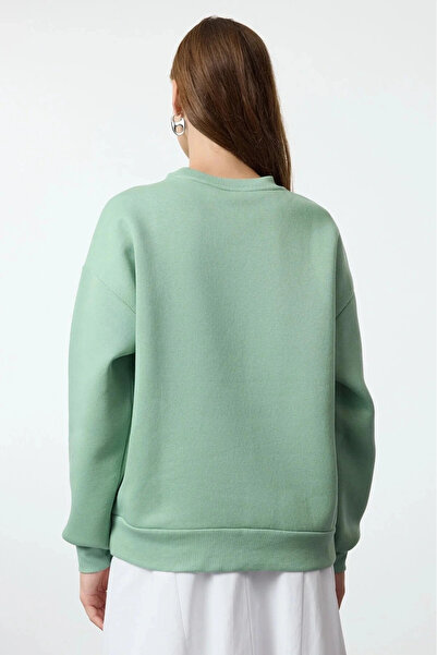 hibiscus 3 Thread Fleece-Lined Sweatshirt with Crew Neck Mint