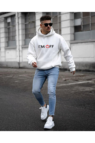 Rivox Unisex White Hooded Oversized Sweatshirt I'M Off Printed