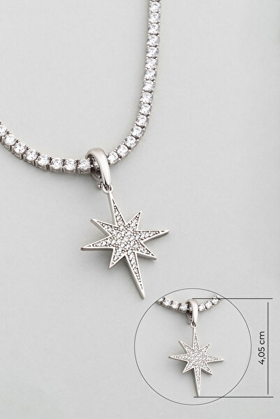 So CHIC... Kuzey Yıldızı 18 Ayar Beyaz Altın Kaplama Gümüş Charm