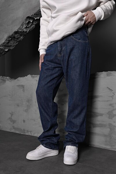 Slatra Men's Navy Blue Washed Baggy Pants