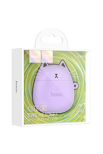 Hoco Casti Wireless (EW45), Ear Buds, BT 5.3, 200mAh, + Husa CatCase, Lilac/BLUE