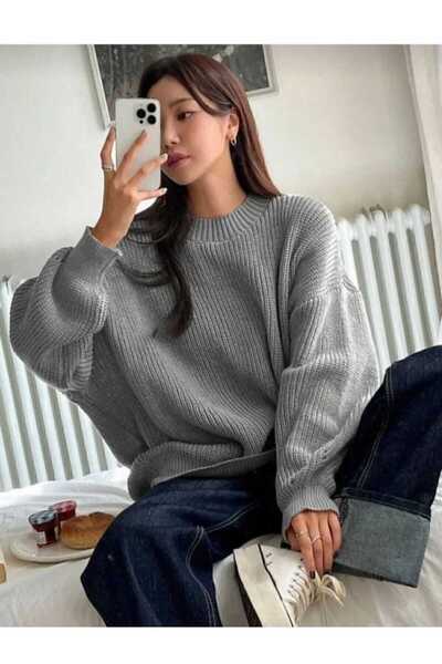 ModaYaren Bisiklet Yaka Oversize Kadın Triko Kazak