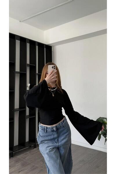 EDAYBUTİK Γυναικεία βαμβακερή μπλούζα με φαρδιά μανίκια