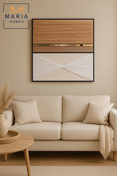 MARIA HOMES Beige White and Gold Textured Wall Art – Modern Luxury Geometric Decor for Home & Office-100*100CM