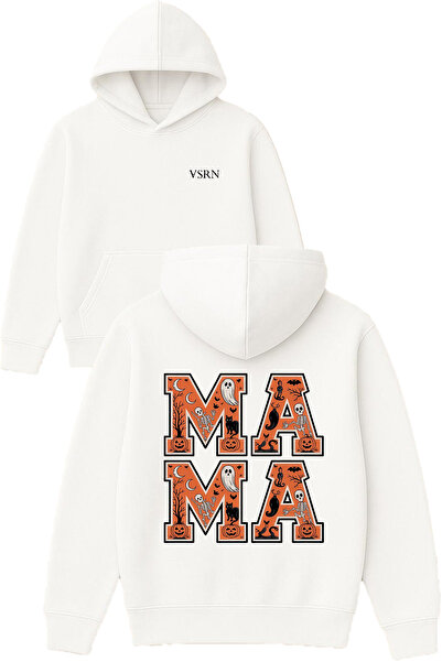 VSRN ما ما ديزاين مطبوع قصة فضفاضة سويت شيرت أبيض بغطاء رأس