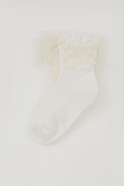 Katamino Girl's Socks with Tulle Detail on the Ankle, Ages 1-4, Ecru