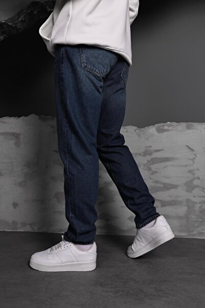 Slatra Men's Navy Blue Stone Effect Boyfriend Pants