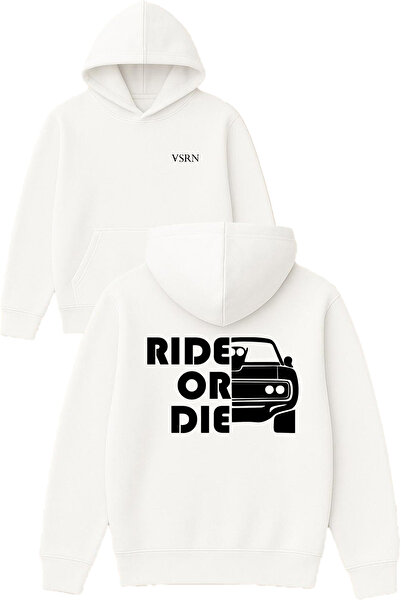 VSRN تصميم رايد أور دايز مطبوع قصة فضفاضة سويت شيرت أبيض بغطاء رأس