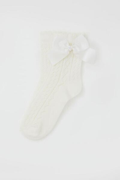 Katamino Girl's Fishnet Socks with Bow Accessories and Pearls, Age 5-8, Ecru