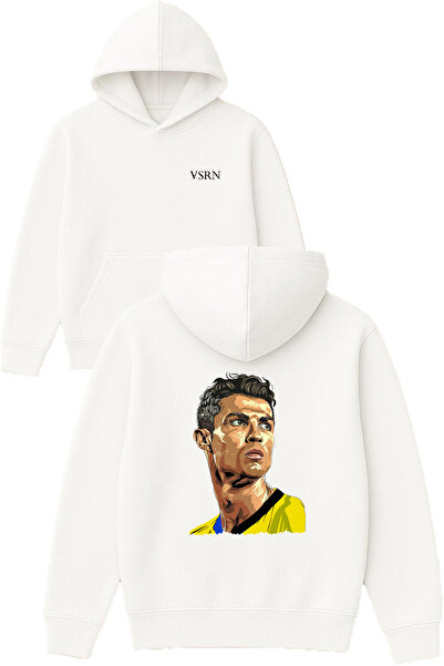 VSRN كريستيانو ديزاين مطبوع قصة فضفاضة سويت شيرت أبيض بغطاء رأس
