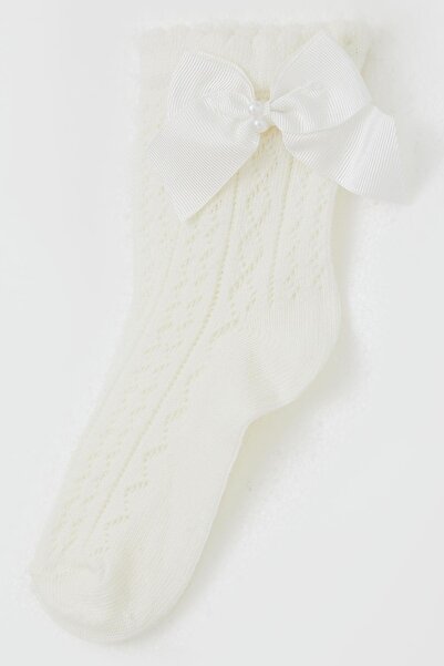 Katamino Girl's Fishnet Socks with Bow Accessories and Pearls, Age 5-8, Ecru