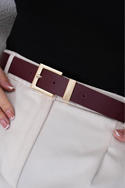 MODAM HİFA Square Gold Buckle Women's Belt Trouser Belt Dress Belt Waist Belt Body Belt Shirt Belt