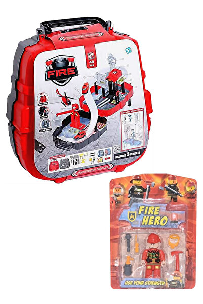 Oruç Oyuncak Garage Playset Portable Garage Track with Backpack Fire Department Set with Human Figures