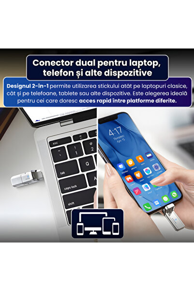 SpectrumPoint Stick de memorie 2 în 1 USB+Type-C, 128 GB, pentru telefon/laptop/PC/tabletă, compatibilitate universală