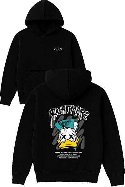 VSRN Hanorac negru supradimensionat cu glugă, cu imprimeu Night Mare Design