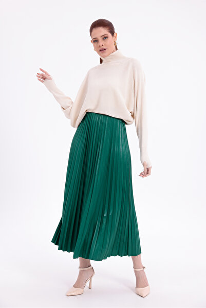 Mersella Women's Elastic Waist Pleated Long Skirt – Flexible Waist, Midi Leng...