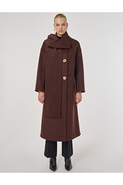 Kayra Button Detailed Scarf Coat -17055