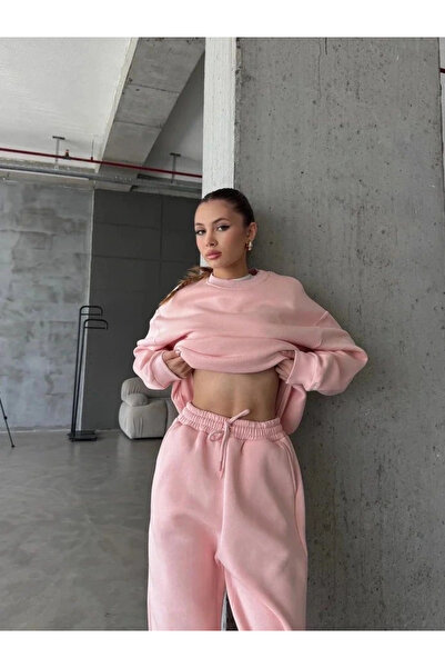 hibiscus 3 Thread Fleece-Lined Rubber Leg Sweatpants Pink P510439