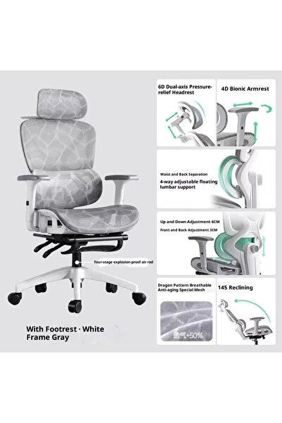 None Ultimate Ergonomic Mesh Office Chair: 4D Lumbar, 6D Headrest, 3D Seat, Footrest & Quiet Casters
