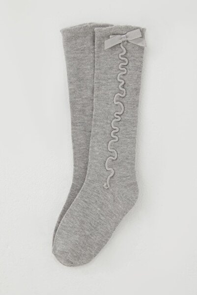 Katamino Детски голф чорапи за момичета с панделка на глезена, 1-8 години, сиво меланж