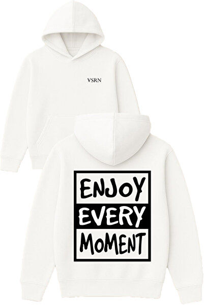 VSRN استمتع بكل تصميم مطبوع قصة فضفاضة سويت شيرت أبيض بغطاء رأس