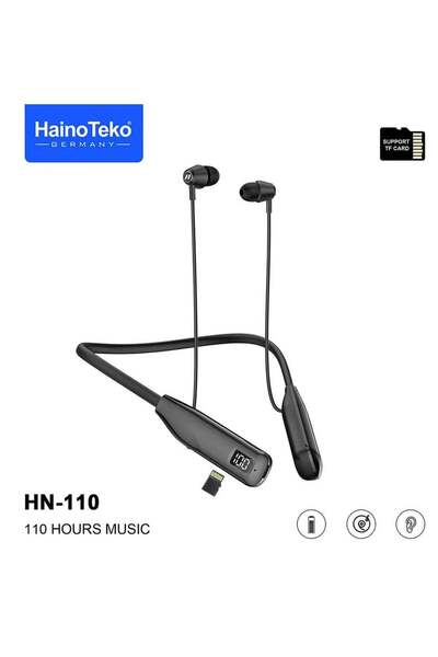 HAINOTEKO Haino Teko HN110 Bluetooth Neckband Earphone — 110h Battery, High Bass, TF Card, Black