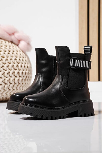 Zaira Μαύρες γούνινες μπότες για κορίτσια από οικολογικό δέρμα Talia #23108 - 37