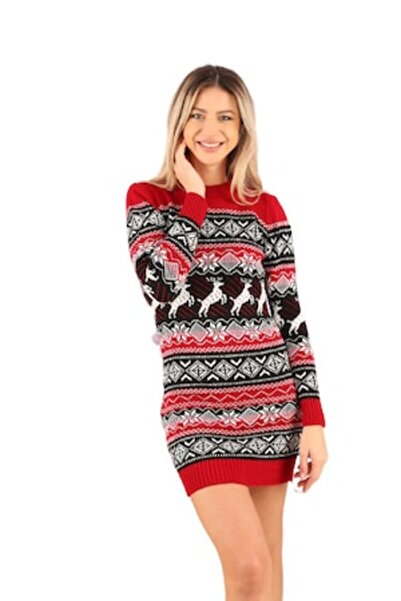 ADROM - Women's dress, red with black, one size