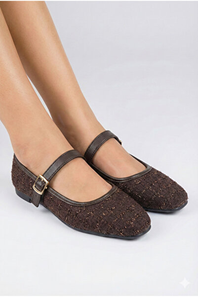 StWenn Tweed Fabric Mary Jane Ballet Stylish Buckle Orthopedic Sole Casual Shoes