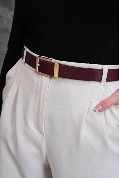 MODAM HİFA Square Gold Buckle Women's Belt Trouser Belt Dress Belt Waist Belt Body Belt Shirt Belt