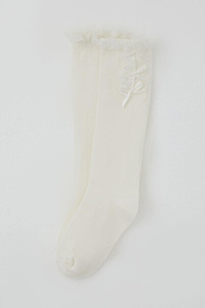 Katamino Κοριτσίστικες κάλτσες γκολφ με αξεσουάρ φιόγκο και δαντέλα 1-8 ετών, κρεμ