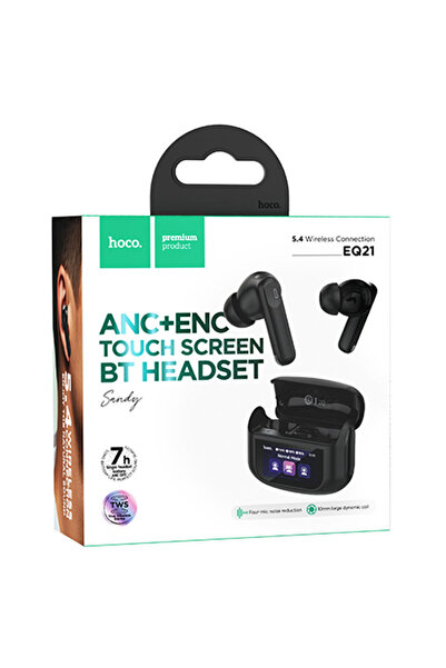 Hoco Casti Wireless (EQ21), Căști intraauriculare, BT 5.4, 40/400mAh, ANC+ENC, Ecran tactil, Miezul nopții/NEGRU