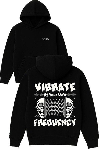 VSRN تصميم فيبرات مطبوع قصة فضفاضة سويت شيرت أسود بغطاء رأس