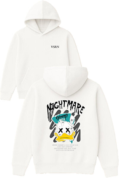 VSRN Hanorac alb supradimensionat cu glugă, cu imprimeu Night Mare Design