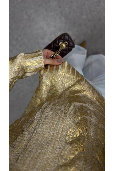 HAZELANNA Knitted Patterned Gold Sweater