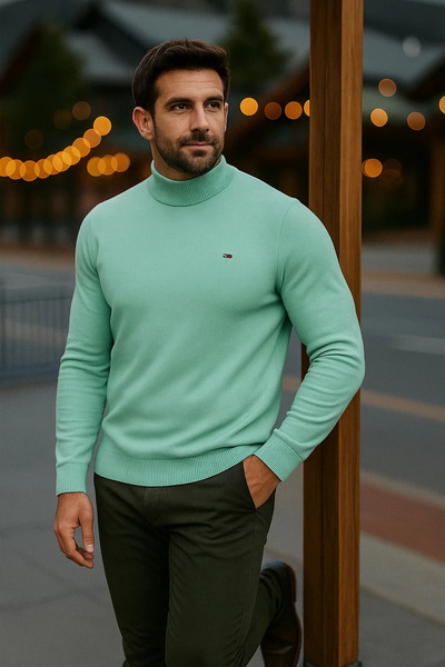 comstar Men's Basic Winter Half-Thigh Length Long Mint Sweater